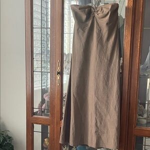Theory Brown Strapless Midi Dress